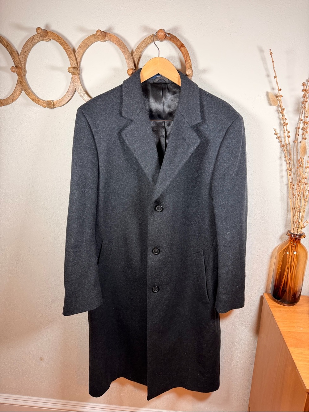 Nautica Men’s 40R Wool Cashmere Blend Charcoal Overcoat Topcoat